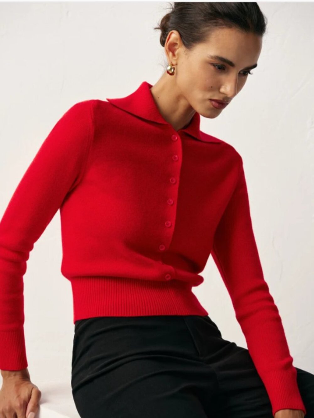 Commense Knit Button Front Collared Top - L - Picture 1 of 3